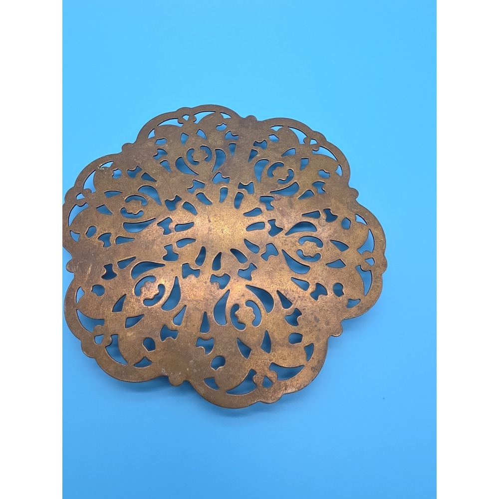 Vintage Brass Trivet 6" Flower Decorative Pattern Kitchen Decor